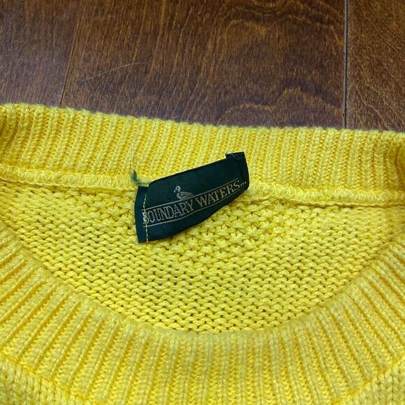 Boundary Waters Vintage Knit Cotton Blend Yellow Crewneck Sweater Men's Size M - Picture 7 of 9